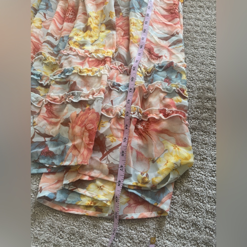 Forever 21 Floral Maxi Dress Small Tiered Ruffle Boho Pastel Sleeveless size S - Picture 10 of 10